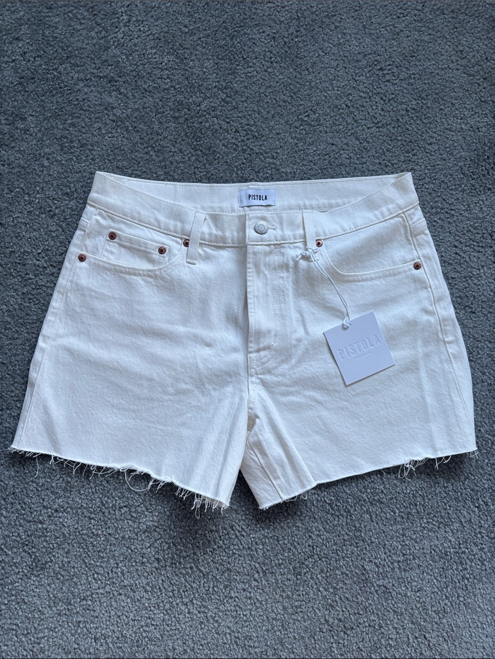Pistola Relaxed Mid Rise Cut Off Shorts - White - Size 29